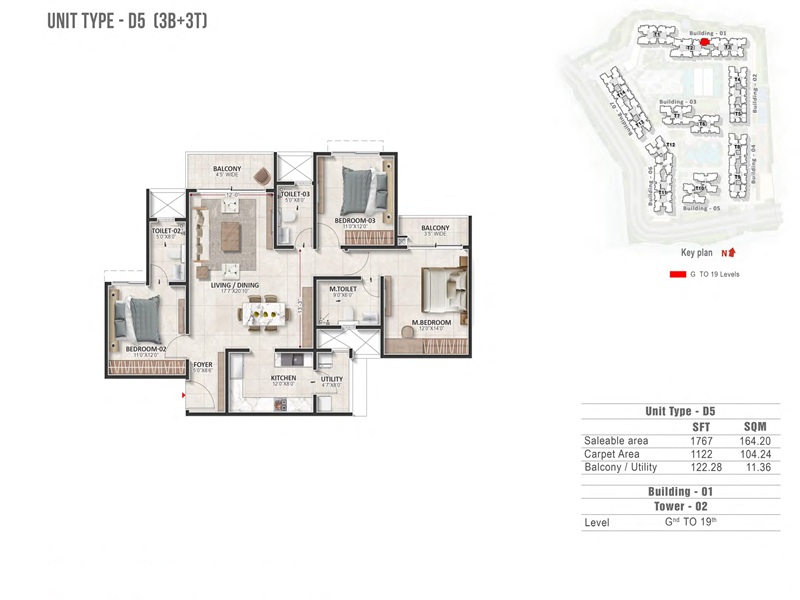 Prestige Evergreen 3 BHK 1767 Sq Ft Floor Plan