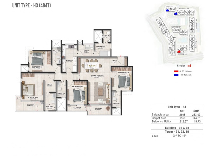 Prestige Evergreen 4 BHK 2508 Sq Ft Floor Plan