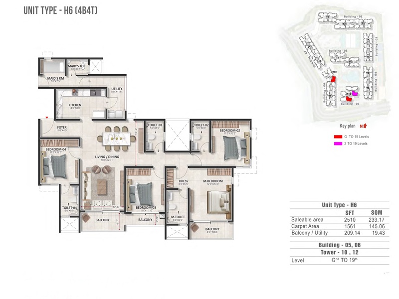Prestige Evergreen 4 BHK 2510 Sq Ft Floor Plan