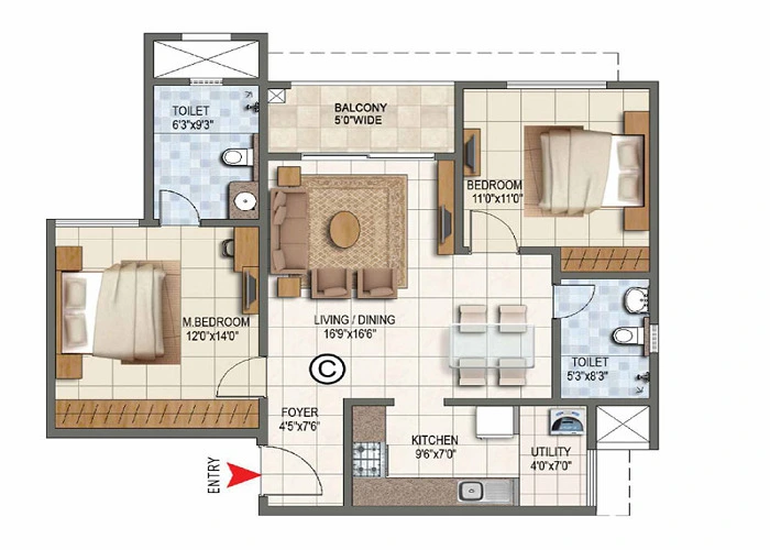 AMR Tech Park 2 BHK Floor Plan