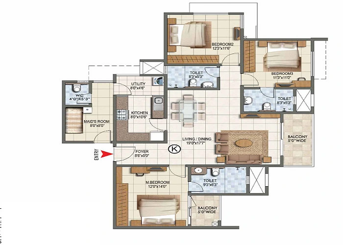 AMR Tech Park 3 BHK Floor Plan